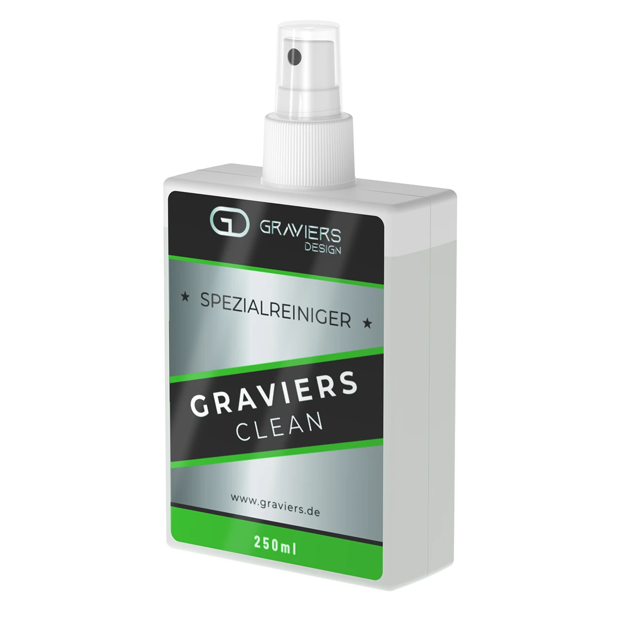 Graviers Clean Spezialreiniger in der 250ml Sprühflasche, schräge Vorderansicht