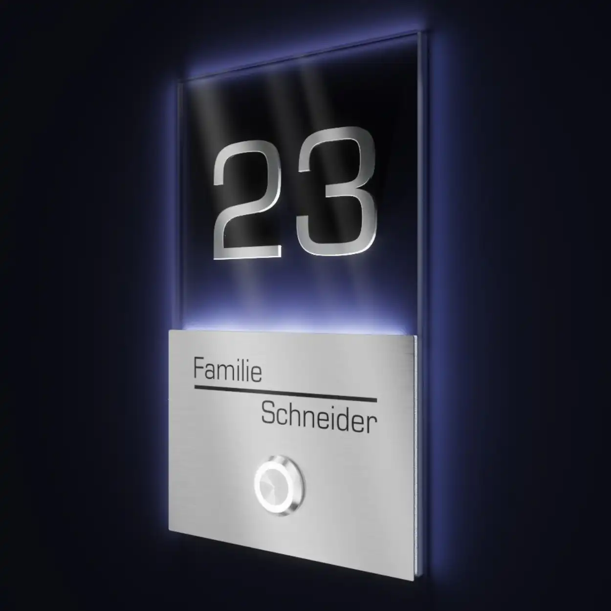 Campanello con incisione del numero civico 110x180 in acciaio inox - Acciaio inox + antracite - Design 2 Campanello con incisione del numero civico 110x180 in acciaio inox - Acciaio inox + antracite - Design 2