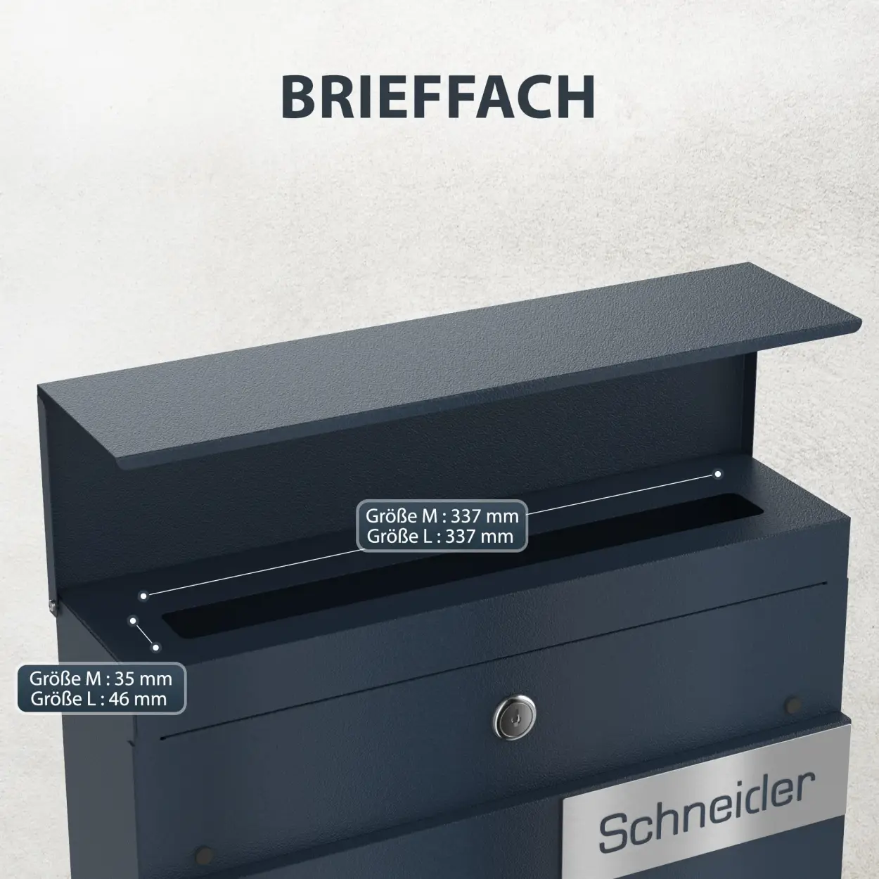 Funkbriefkasten Funk mit großzügigem Briefeinwurf, ideal für A4-Briefe mit Edelstahl Laserschnitt Halterung