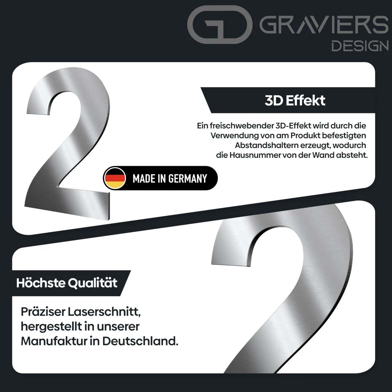 Hausnummer b mit 3D-Effekt 15 cm, hochwertiges Design, aus Edelstahl, witterungsbeständig und langlebig