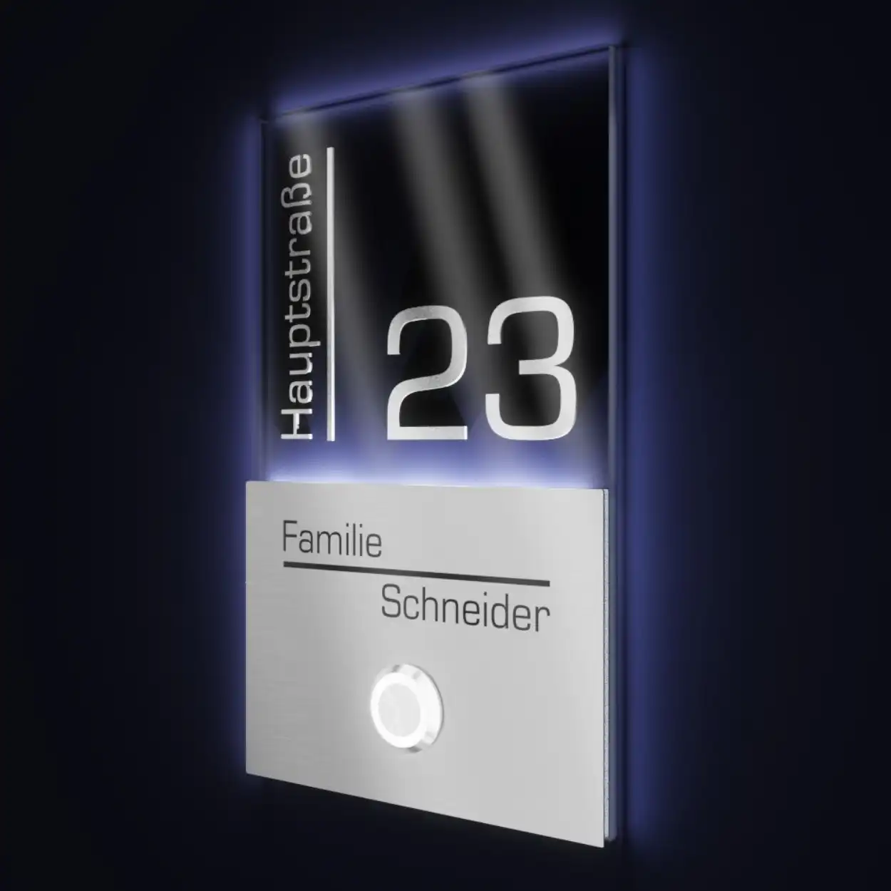 Campanello con incisione del numero civico 110x180 in acciaio inox - Acciaio inox + antracite - Design 4 Campanello con incisione del numero civico 110x180 in acciaio inox - Acciaio inox + antracite - Design 4