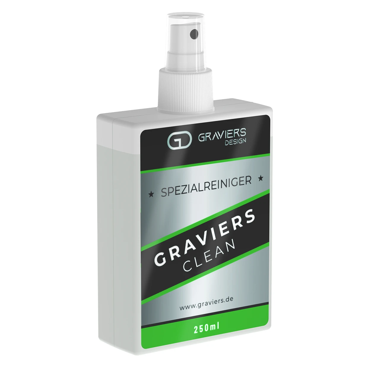 Graviers Clean Spezialreiniger 250ml Flasche aus seitlicher Perspektive Graviers Clean Spezialreiniger 250ml Flasche aus seitlicher Perspektive