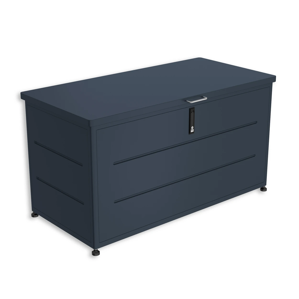 Garten-Aufbewahrungsbox in Anthrazit RAL7016 mit Schloss und funktionalem Design. Garten-Aufbewahrungsbox in Anthrazit RAL7016 mit Schloss und funktionalem Design.