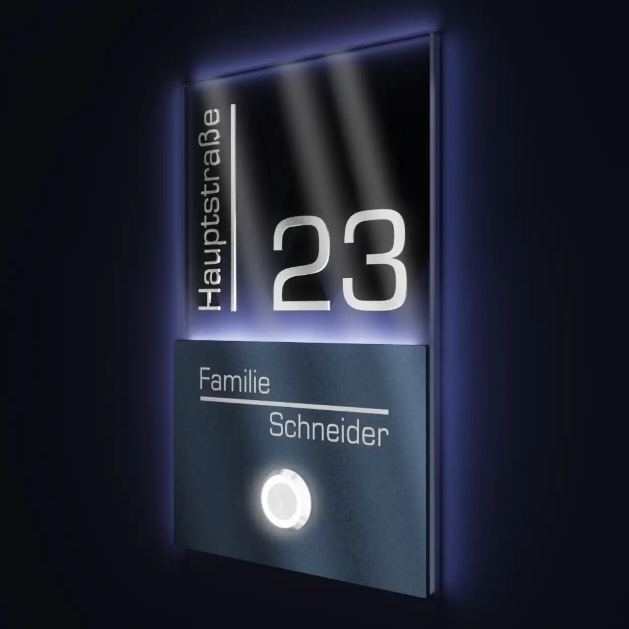 Campanello con incisione del numero civico 110x180 in acciaio inox - RAL 7016 + antracite - Design 4 Campanello con incisione del numero civico 110x180 in acciaio inox - RAL 7016 + antracite - Design 4
