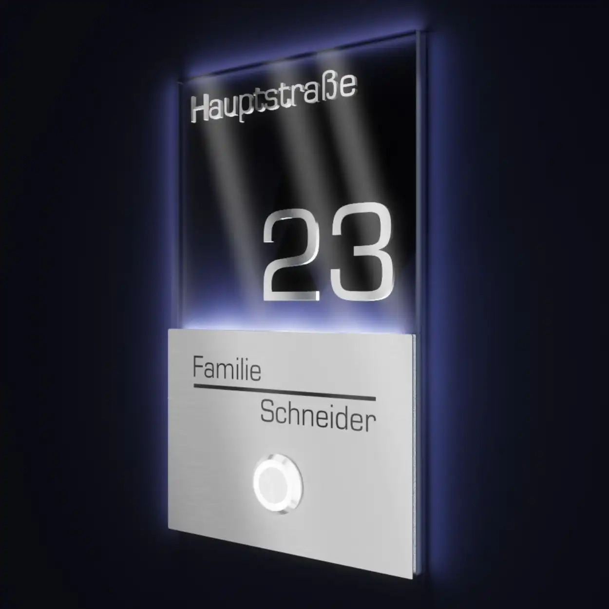 Campanello con incisione del numero civico 110x180 in acciaio inox - Acciaio inox + antracite - Design 3