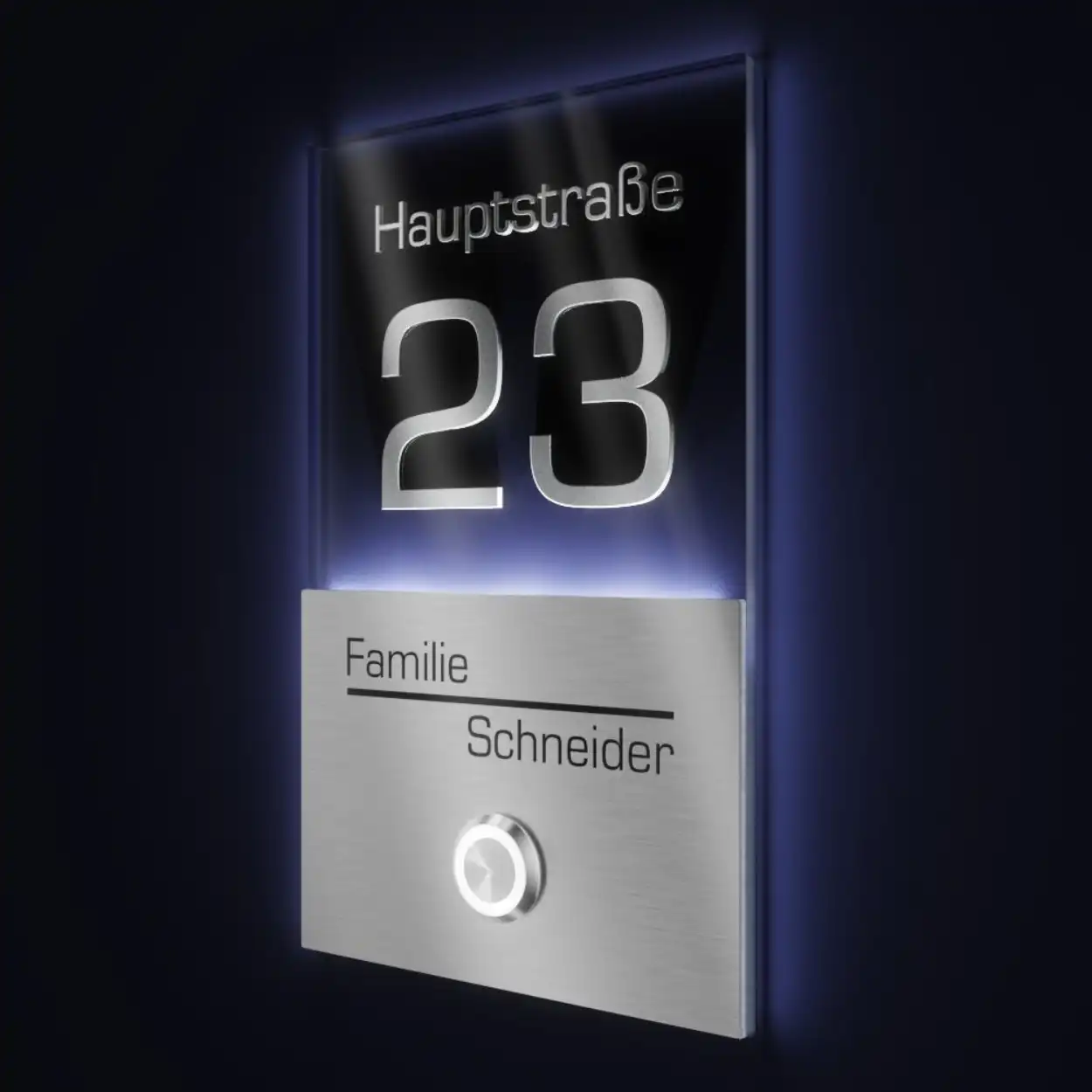 Campanello con incisione del numero civico 110x180 in acciaio inox - Acciaio inox + antracite - Design 1 Campanello con incisione del numero civico 110x180 in acciaio inox - Acciaio inox + antracite - Design 1