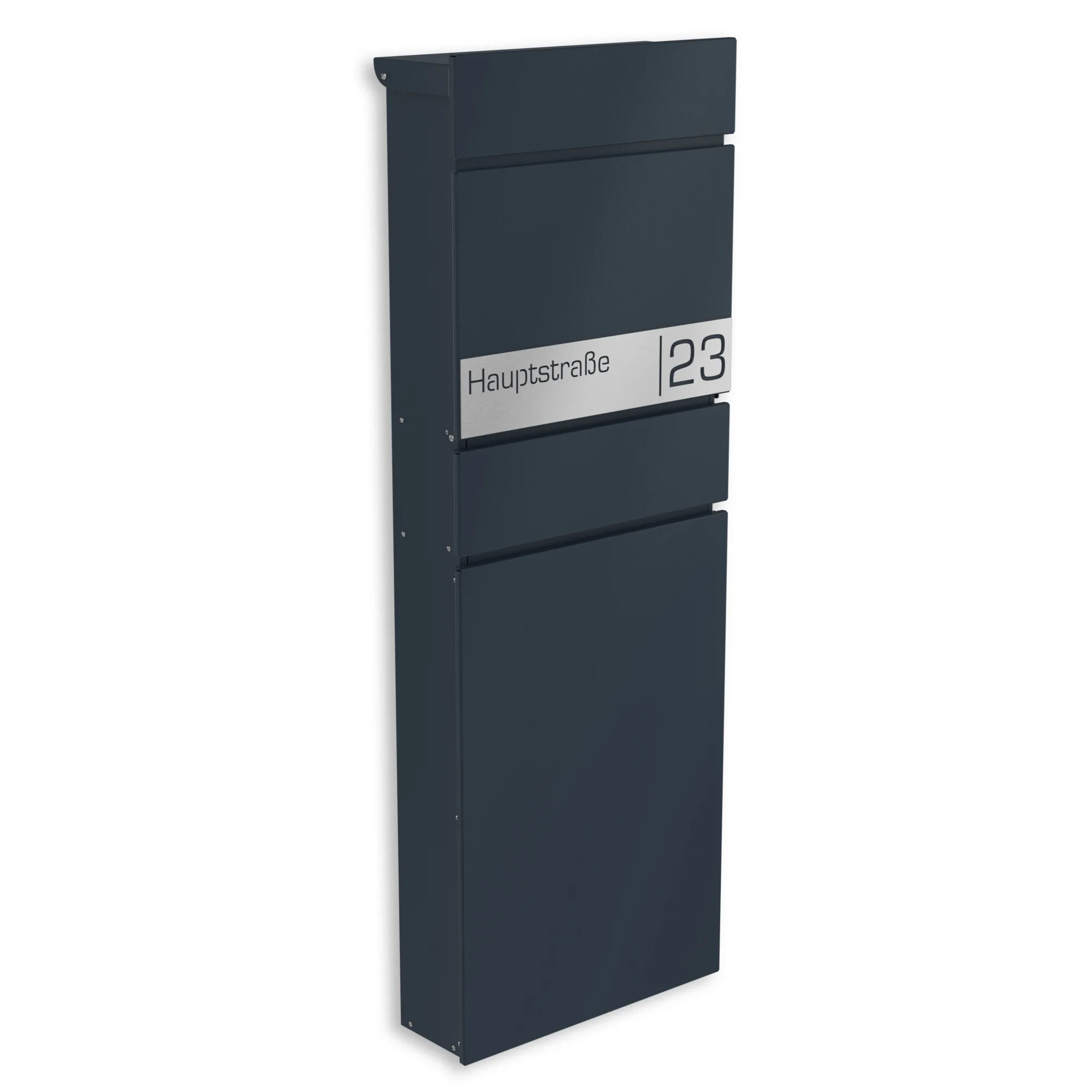 Freistehender Standbriefkasten mit Zeitungsfach und Edelstahl Namensschild | Capella