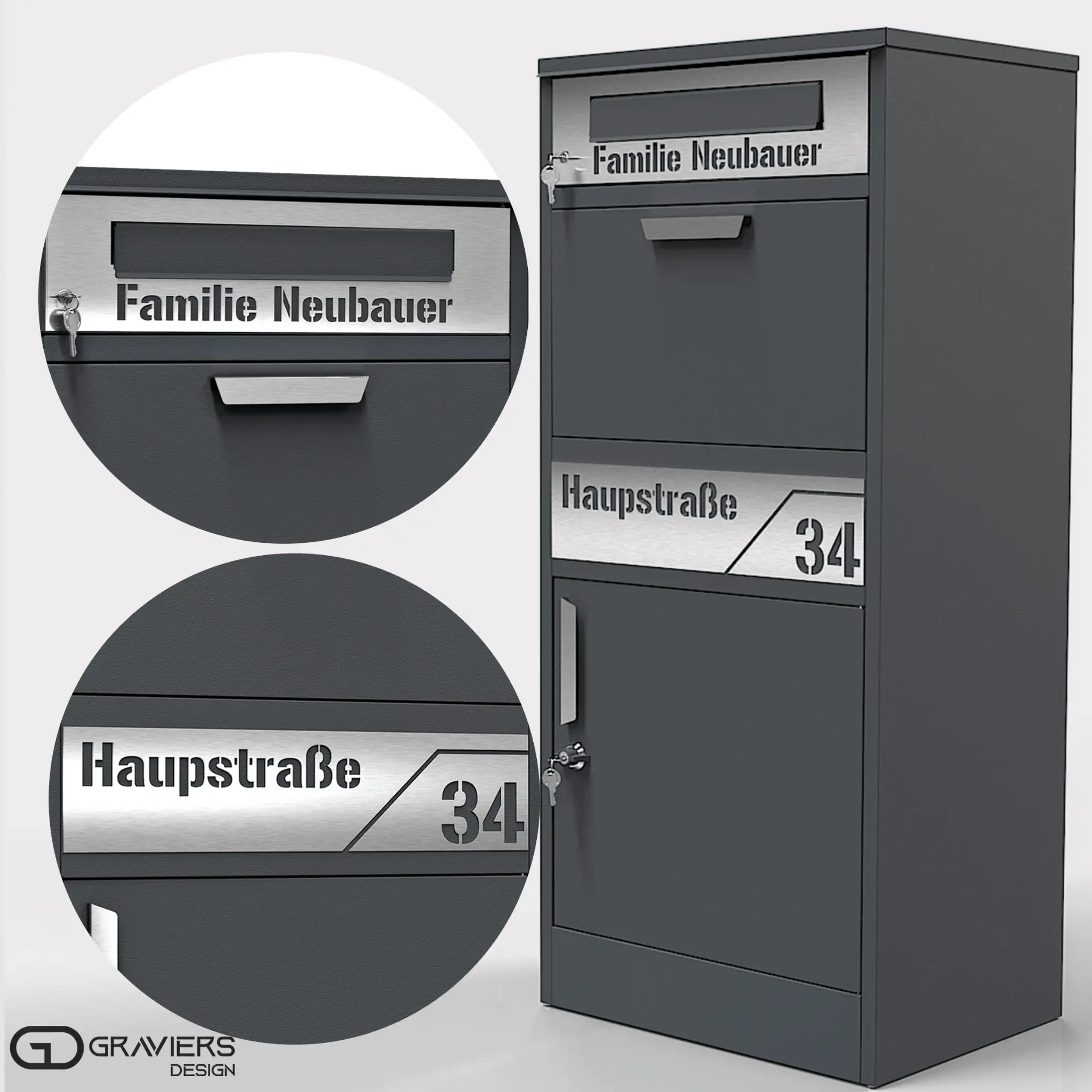 Briefkasten Funk mit extra Postfach für Briefe und Pakete