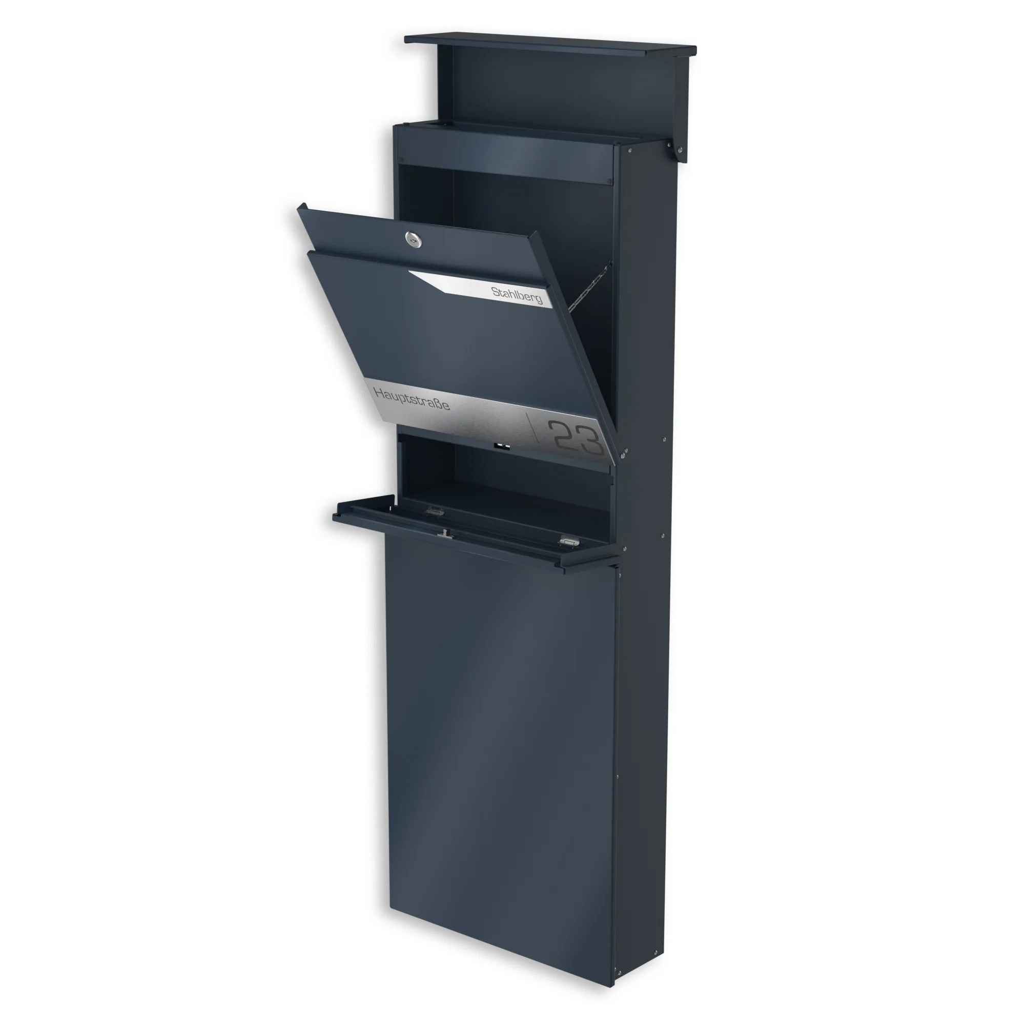 Standbriefkasten freistehend mit Zeitungsfach und Edelstahl-Schild | Capella