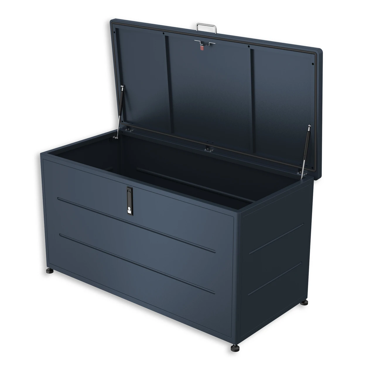 Garten-Aufbewahrungsbox in Anthrazit RAL7016 mit detaillierten Maßangaben und robustem Design. Garten-Aufbewahrungsbox in Anthrazit RAL7016 mit detaillierten Maßangaben und robustem Design.