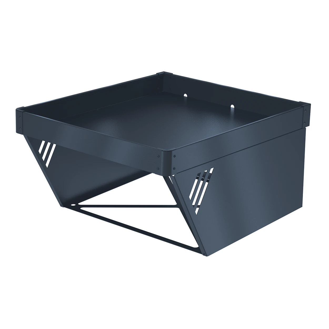 Anthrazitfarbenes Hochbeet für Mähroboter, leere schräge Ansicht von vorne rechts