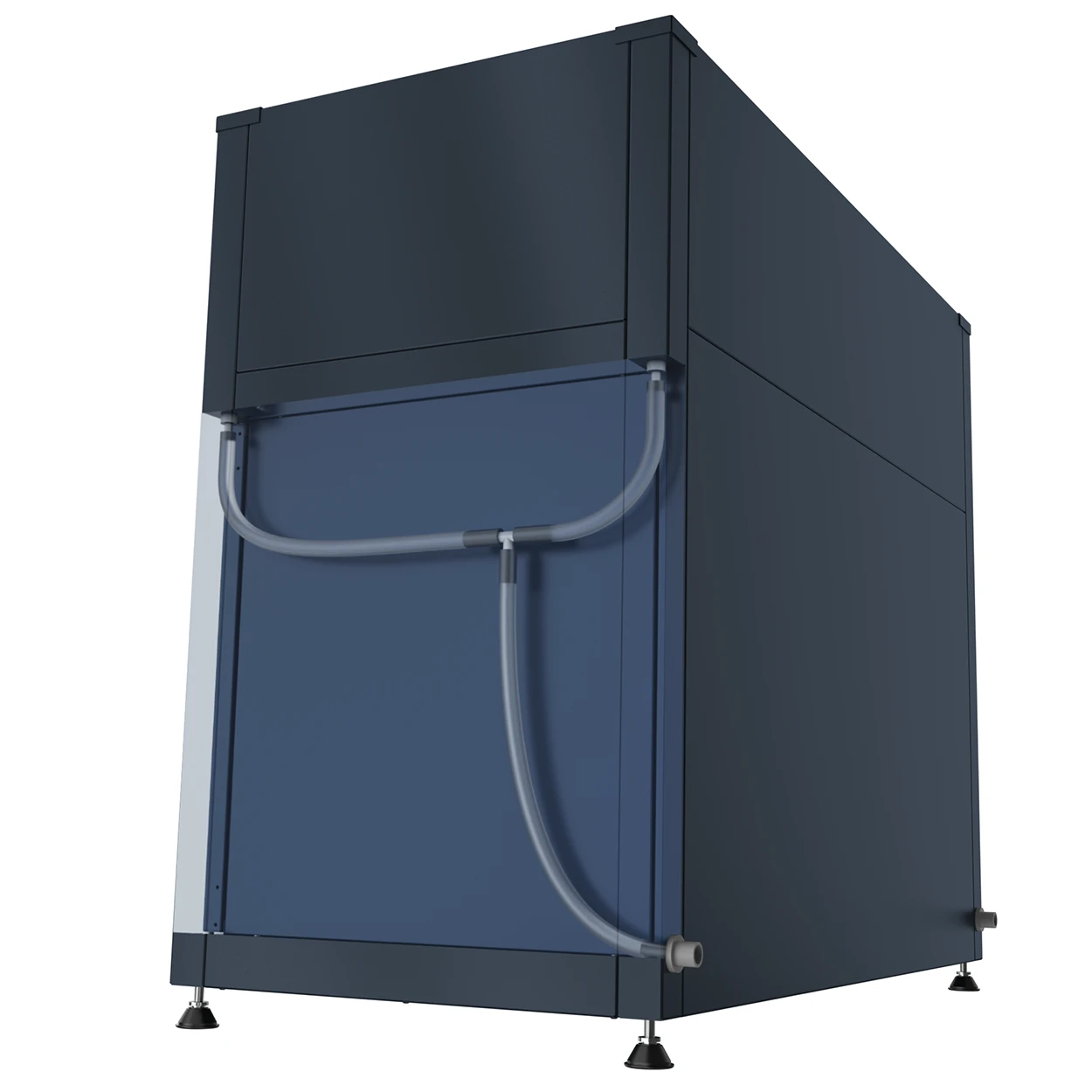 Rückansicht des Pflanzkastens mit sichtbarem Bewässerungs- oder Ablaufsystem.