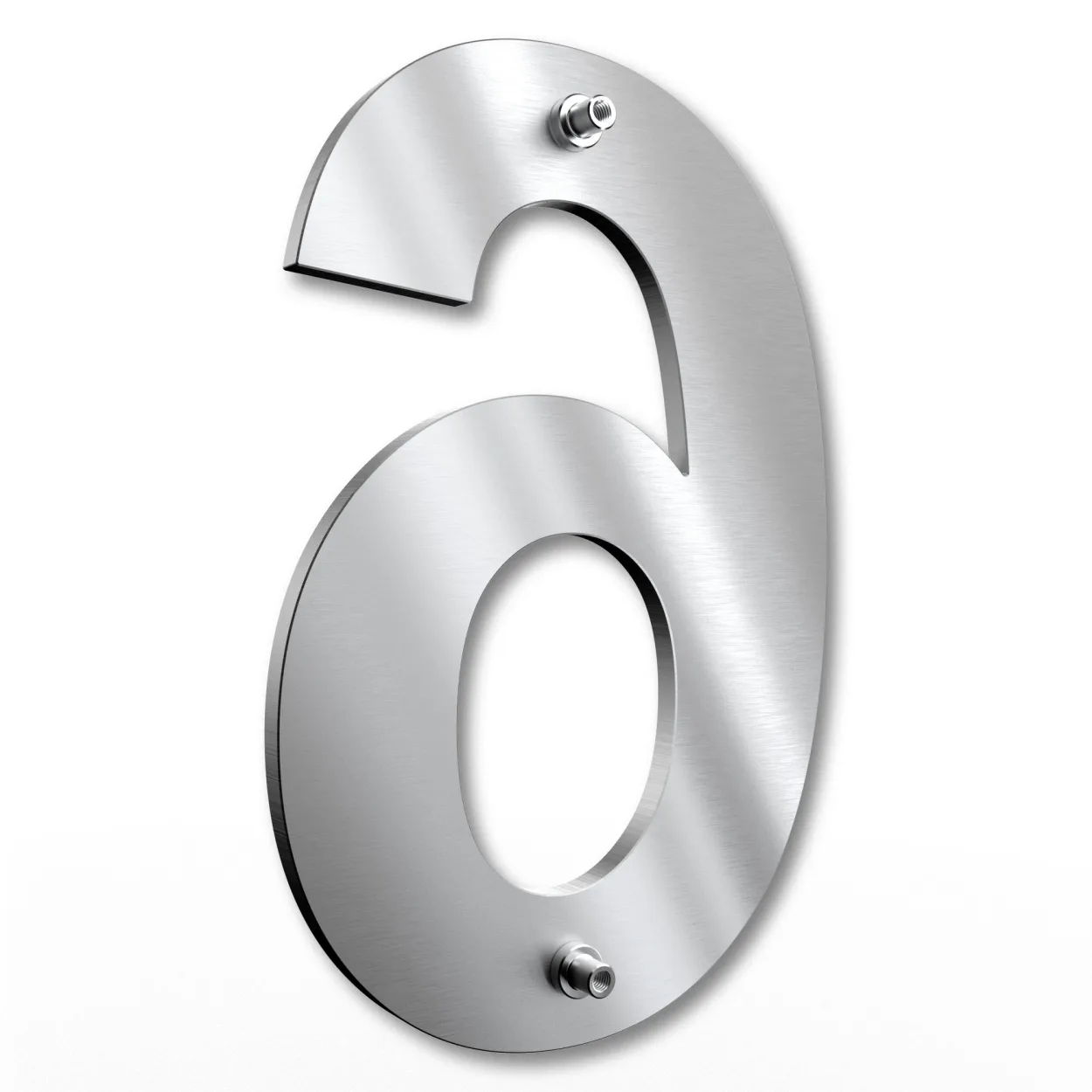 Pflegeleichte Edelstahl-Hausnummer 6, rostfrei und witterungsbeständig, modernes Design für außen in 15 cm