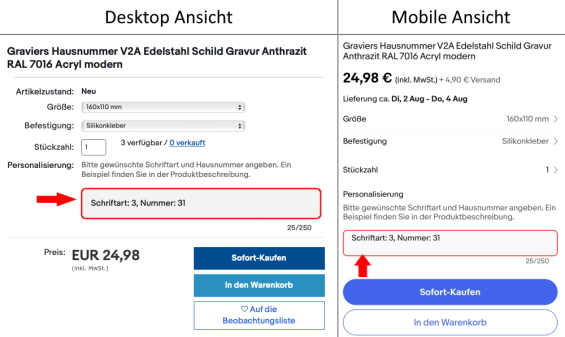 Personalisierung Feld