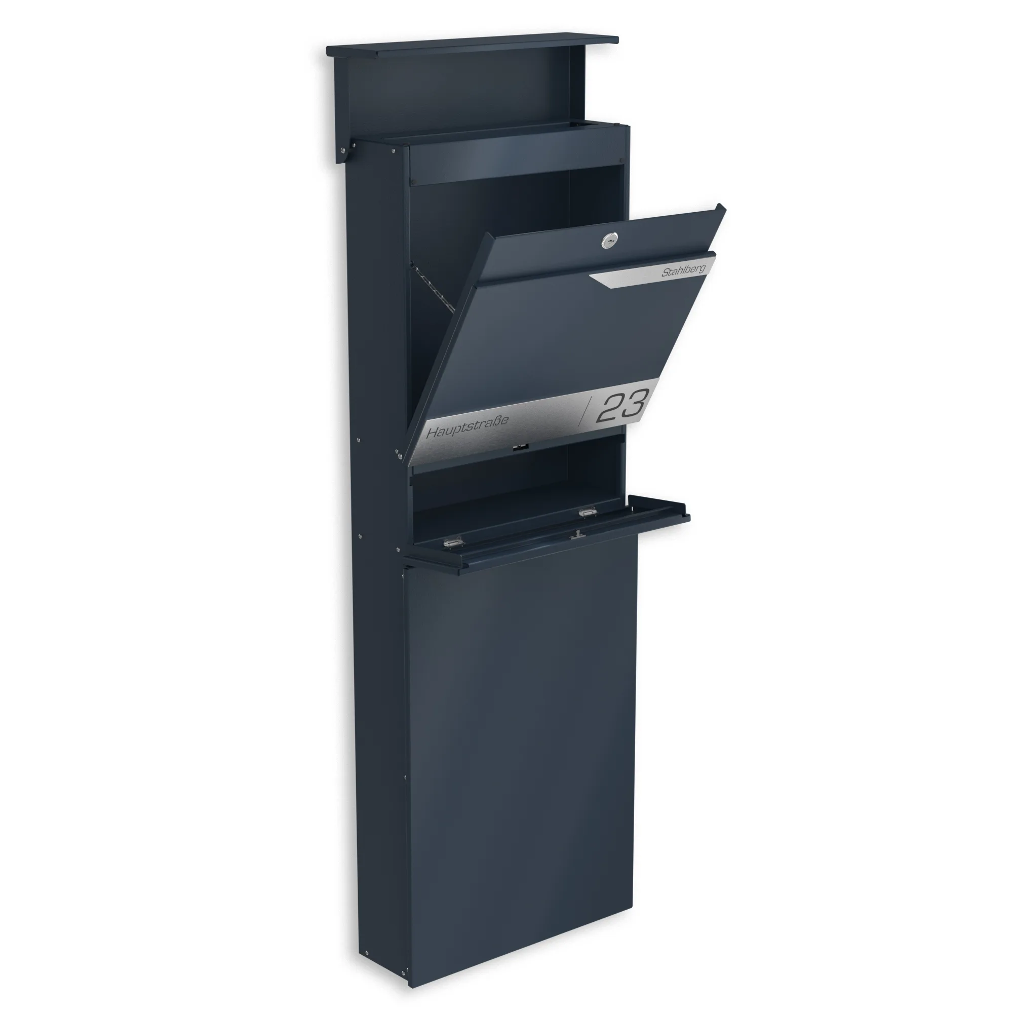 Standbriefkasten freistehend mit Zeitungsfach und Edelstahl-Schild | Capella