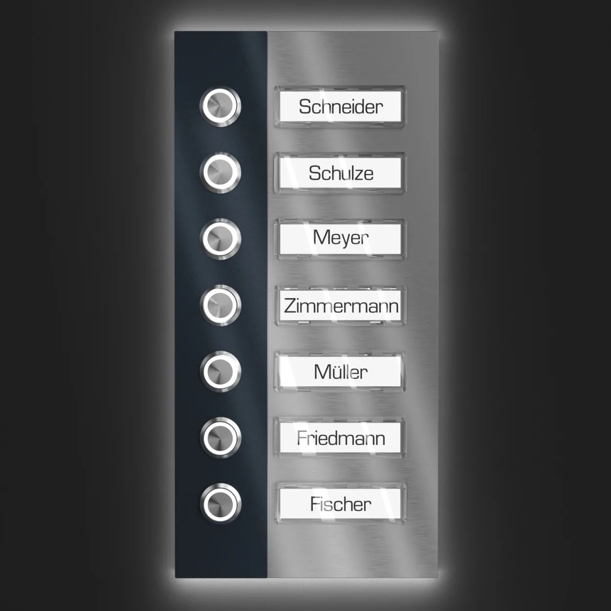 Türklingel Beleuchtung für 7 Parteien und Namensschildern aus Edelstahl, modern und langlebig